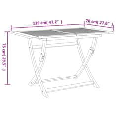 Greatstore Zložljiva vrtna miza 120x70x75 cm trden akacijev les