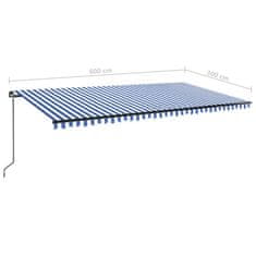 Vidaxl Ročno zložljiva tenda z LED lučmi 600x300 cm modra in bela