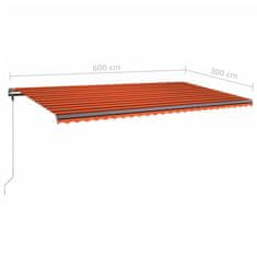 Vidaxl Ročna zložljiva tenda z LED lučkami 600x300 cm oranžna in rjava