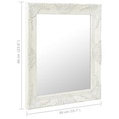 Vidaxl Stensko ogledalo v baročnem stilu 50x60 cm belo