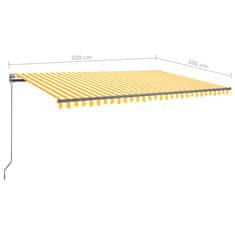 Vidaxl Ročna zložljiva tenda z LED lučkami 500x300 cm rumena in bela