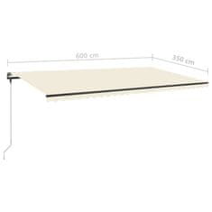 Vidaxl Ročno zložljiva tenda z LED lučkami 600x350 cm krem