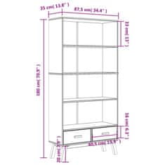 Vidaxl Knjižna omara s 4 policami OLDEN bela in rjava trdna borovina