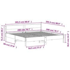 Greatstore Posteljni okvir z vzglavjem 200x200 cm trdna borovina