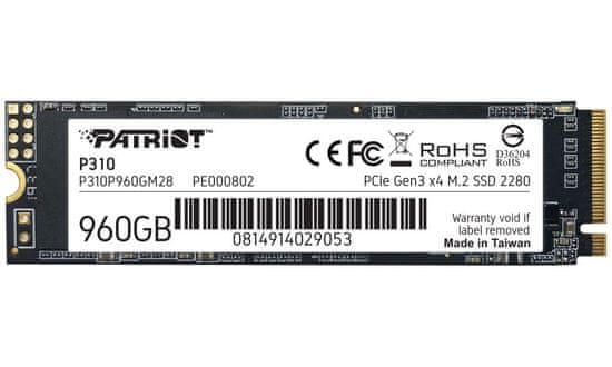 Patriot P310 960 GB SSD / Notranji / M.2 PCIe Gen3 x4 NVMe 1.3 / 2280