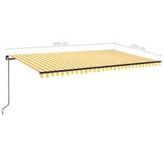 Vidaxl Ročno zložljiva tenda z LED lučmi 500x300 cm rumena in bela