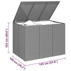 Vidaxl Vrtna škatla za blazine PE ratan 145x100x103 cm siva