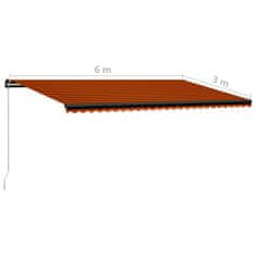 Vidaxl Ročno zložljiva tenda 600x300 cm oranžna in rjava