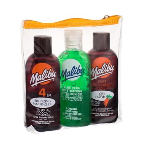 Malibu Bronzing Tanning Oil Set olje pred sončenjem SPF4 100 ml + olje za hitro porjavitev 100 ml + gel po sončenju Aloe Vera 100 ml