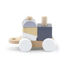 Viga Toys Leseni vlakec z vlečnimi vagoni + Blocks