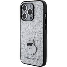 Karl Lagerfeld Ovitek Karl Lagerfeld za iPhone 15 Pro Max - Silver Fixed Glitter Choupette Logo Metal Pin