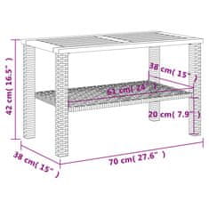 Vidaxl Vrtna miza bež 70x38x42 cm poli ratan in akacijev les