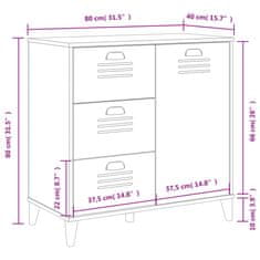 Greatstore Komoda VIKEN antracitno siva 80x40x80 cm trdna borovina