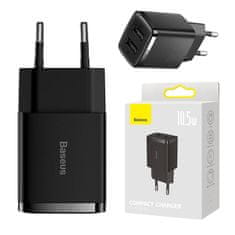 BASEUS Baseus kompaktni hitri polnilec, 2x USB, 10,5 W (črn)