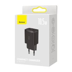 BASEUS Baseus kompaktni hitri polnilec, 2x USB, 10,5 W (črn)