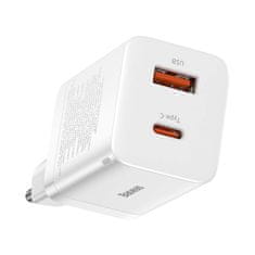 BASEUS Baseus Super Si Pro hitri polnilec USB + USB-C 30W (bela)