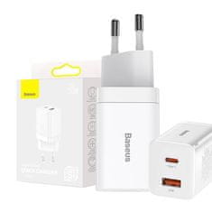 BASEUS Baseus Super Si Pro hitri polnilec USB + USB-C 30W (bela)