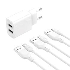 XO XO L109 omrežni polnilec 2x USB-A, kabel USB Type-C, 2,4A (bel)