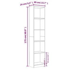 Vidaxl Knjižna omara 5-nadstropna rjav hrast 40x24x175 cm inženir. les