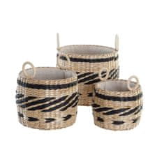 DKD Home Decor Komplet košar DKD Home Decor Black Natural Natural Fibre Colonial 30 x 30 x 25 cm (3 kosi)