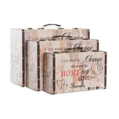 DKD Home Decor Komplet okrasnih škatel DKD Home Decor Love Canvas Wood (3 kosi)