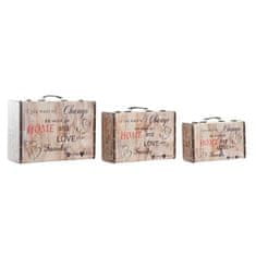 DKD Home Decor Komplet okrasnih škatel DKD Home Decor Love Canvas Wood (3 kosi)