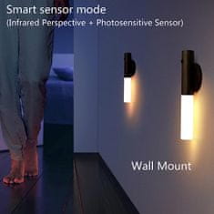 Netscroll Prenosna nočna svetilka z senzorjem gibanja, elegantna lesena LED, USB polnjenje, idealna za zunaj ali notri: terasa, dom, pisarna in spalnica, prihranek energije, leseni ročaj z magnetom, WallSensor