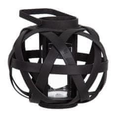 BigBuy Svečenik Lantern Black Bamboo 30 x 30 x 26 cm