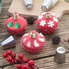 Netscroll Komplet za praznično dekoracijo tort in ostalih sladic, 15 božičnih motivov skupaj z vrečko za nadev, dekorativni brizgalni modelčki, enostavna uporaba, varni materiali, ChristmasNozzles