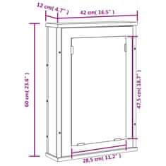 Vidaxl Kopalniška omarica z ogledalom črna 42x12x60 cm inženirski les