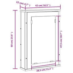 Vidaxl Kopalniško ogledalo siva sonoma 42x12x60 cm inženirski les