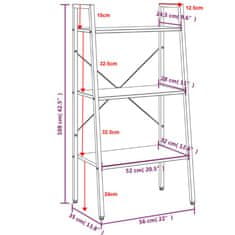 Vidaxl 3-nadstropni stoječi regal svetlo rjav in črn 56x35x108 cm