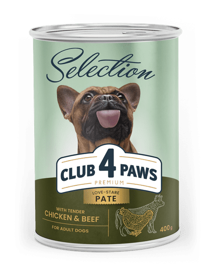 Club4Paws Premium  Mokra hrana za pse - Piščančja in goveja pašteta 10x400g