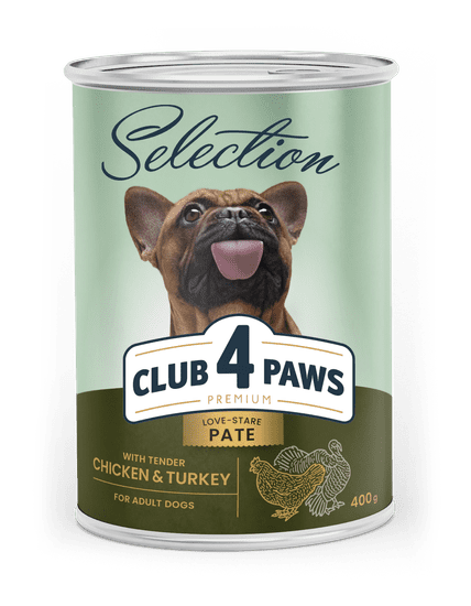 Club4Paws Premium Mokra hrana za pse - Piščančja in puranja pašteta 10x400g