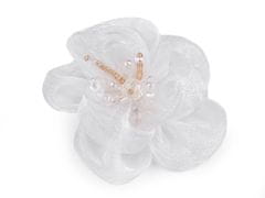 Cvet z rezanimi steklenimi kroglicami za šivanje in lepljenje Ø6-7 cm - bel