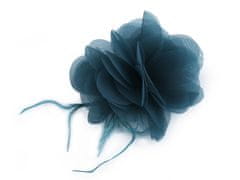 Šifonski cvet s perjem za šivanje in lepljenje Ø8-9 cm - petrolejka temna