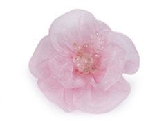 Cvet z rezanimi steklenimi kroglicami za šivanje in lepljenje Ø6-7 cm - roza barva.