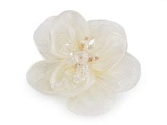 Cvet z rezanimi steklenimi kroglicami za šivanje in lepljenje Ø6-7 cm - najlažji krem.