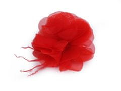 Šifonski cvet s perjem za šivanje in lepljenje Ø8-9 cm - rdeča