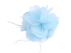 Šifonski cvet s perjem za šivanje in lepljenje Ø8-9 cm - svetlo modra