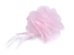 Šifonski cvet s perjem za šivanje in lepljenje Ø8-9 cm - roza st.