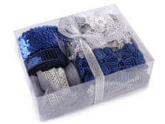 Božična ustvarjalna mešanica - čipke, pletenine, trakovi - srebrno modra