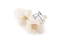 Cvet na žici z rezanimi perlicami, ročno izdelan - najlažji krem.