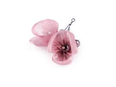 Cvet na žici z rezanimi perlicami, ročno izdelan - staro roza