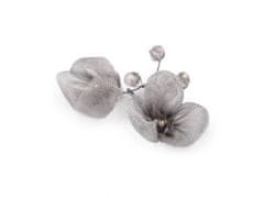 Ročno izdelan cvet na žici z rezanimi kroglicami - siva svetloba