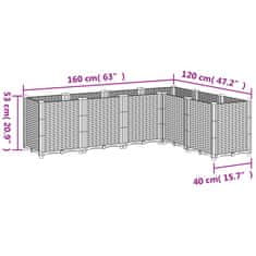 Vidaxl Vrtno cvetlično korito rjavo 160x120x53 cm PP