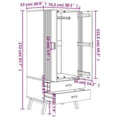 Vidaxl Garderobna omara OLDEN sivo rjava 76,5x53x172 cm trdna borovina