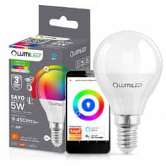 LUMILED Pametna LED žarnica E14 P40 5W = 40W 450lm RGB CCT + bela WIFI TUYA SMART