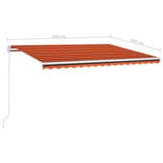 Vidaxl Ročno zložljiva tenda z LED lučmi 400x300 cm oranžna in rjava