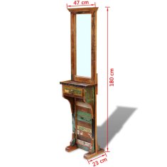 Vidaxl Ogledalo za hodnik trden predelan les 47x23x180 cm